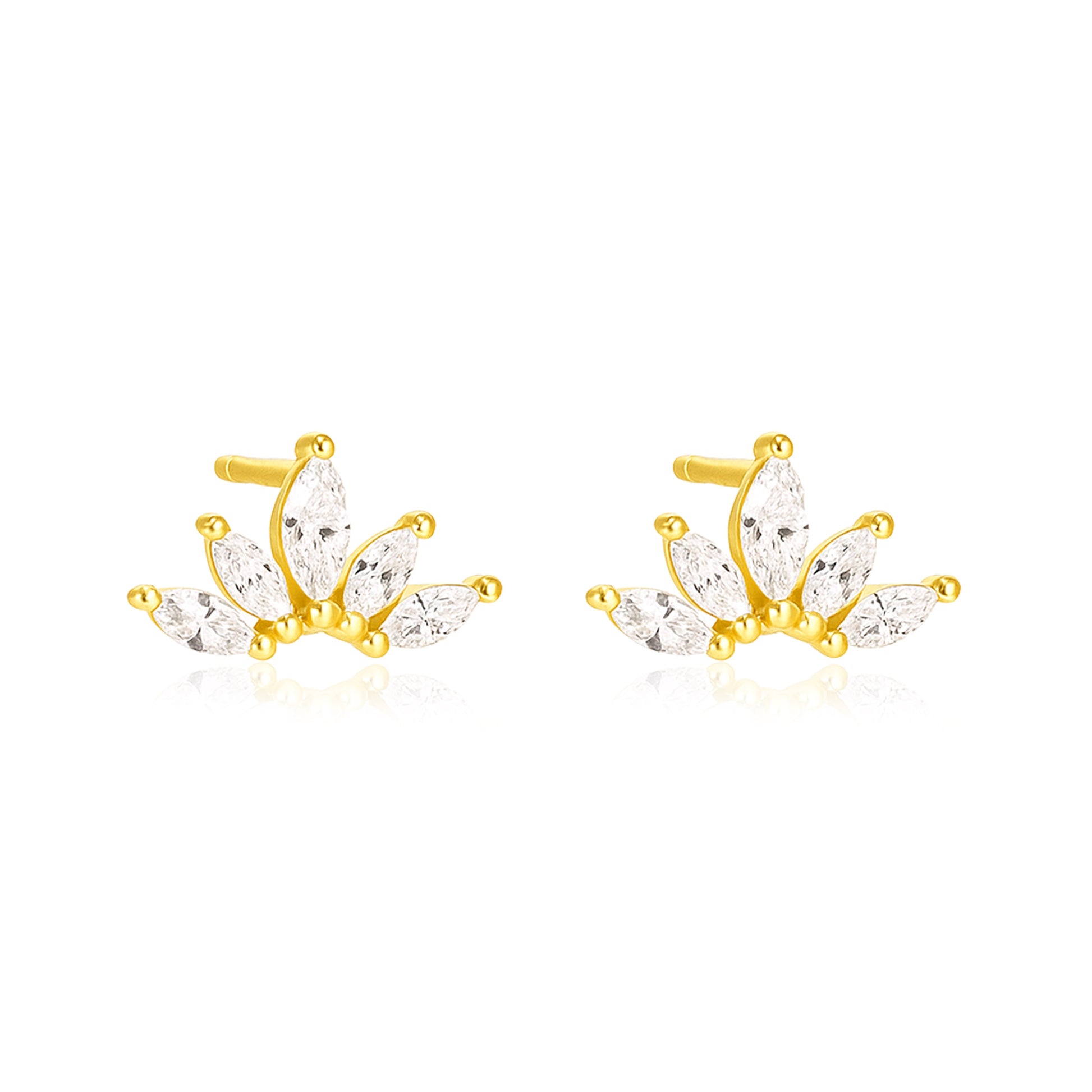 Marquise Fan Cluster Stud Earrings - Sterling Silver Yellow Plated-0