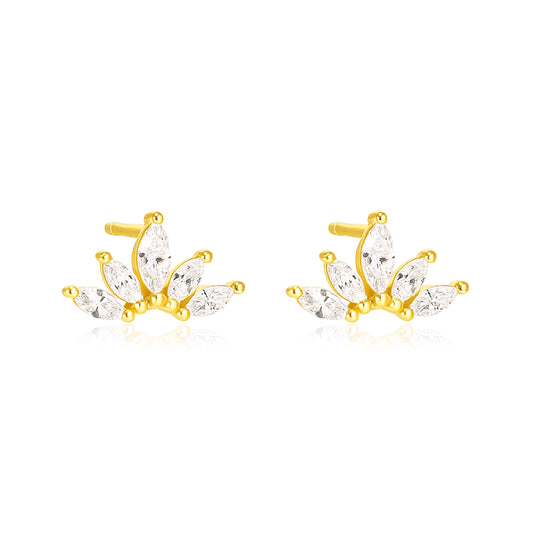 Marquise Fan Cluster Stud Earrings - Sterling Silver Yellow Plated-0