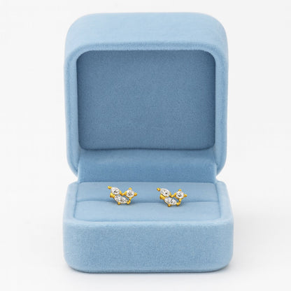 Marquise Trio Cluster Stud Earrings - Sterling Silver Yellow Plated-4