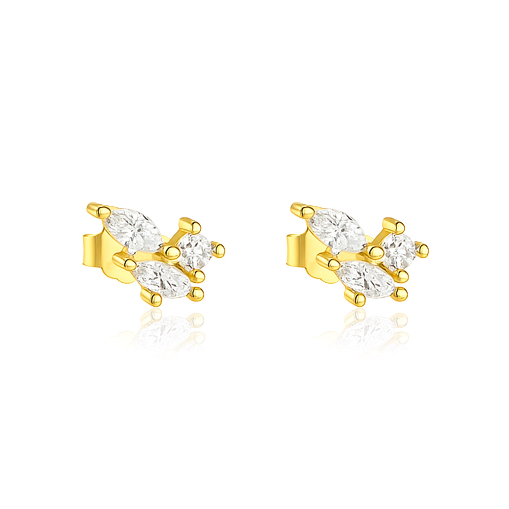 Marquise Trio Cluster Stud Earrings - Sterling Silver Yellow Plated-0