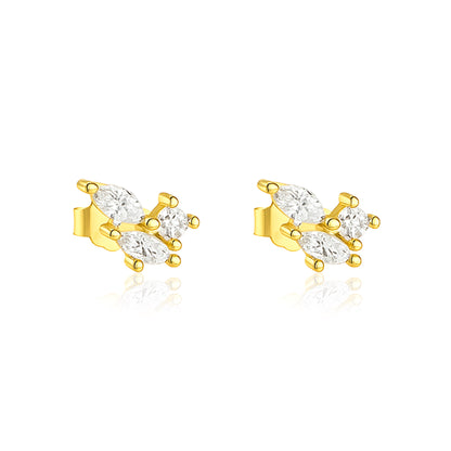 Marquise Trio Cluster Stud Earrings - Sterling Silver Yellow Plated-0