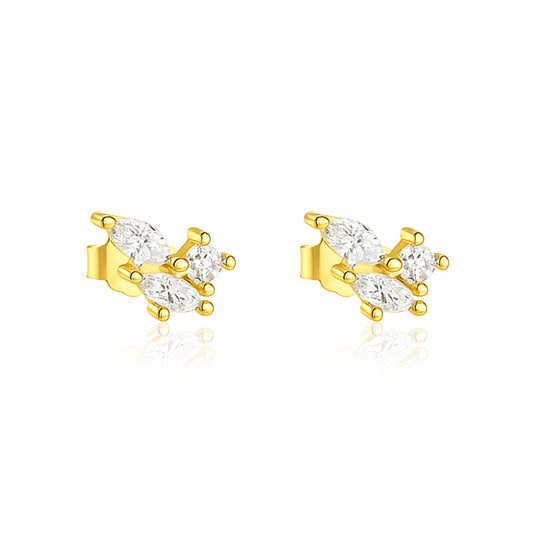 Marquise Trio Cluster Stud Earrings - Sterling Silver Yellow Plated-0