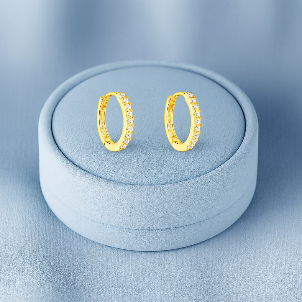 Elegant Pavé Row Huggie Hoop Earrings - Sterling Silver Yellow Plated-2