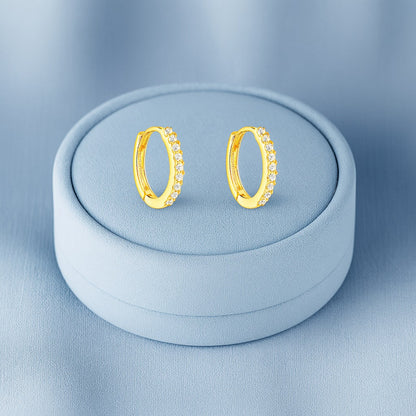 Elegant Pavé Row Huggie Hoop Earrings - Sterling Silver Yellow Plated-2