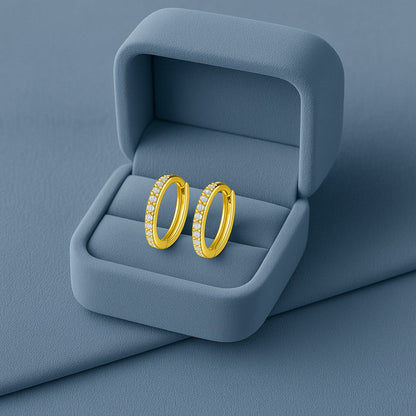 Elegant Pavé Row Huggie Hoop Earrings - Sterling Silver Yellow Plated-3