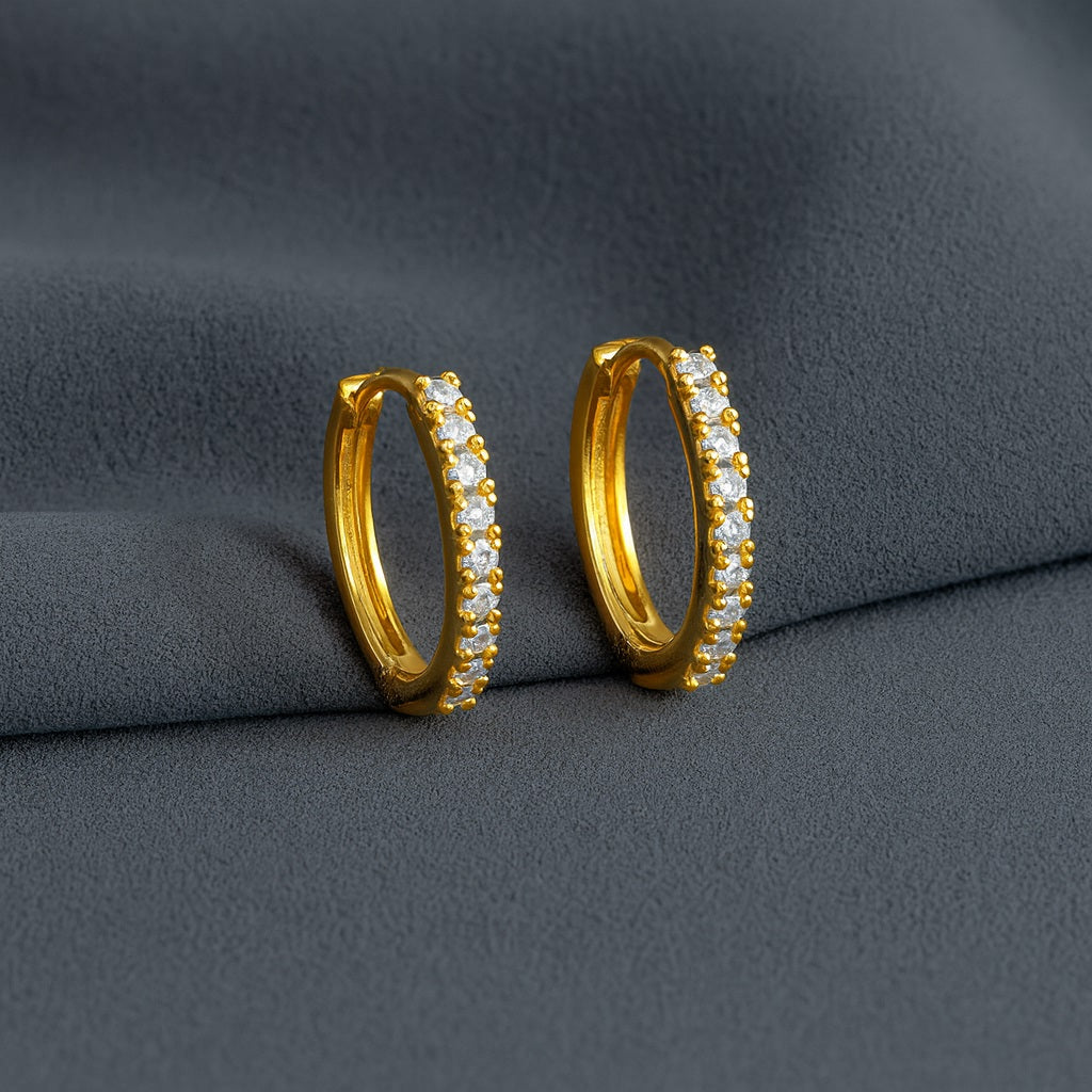 Elegant Pavé Row Huggie Hoop Earrings - Sterling Silver Yellow Plated-4