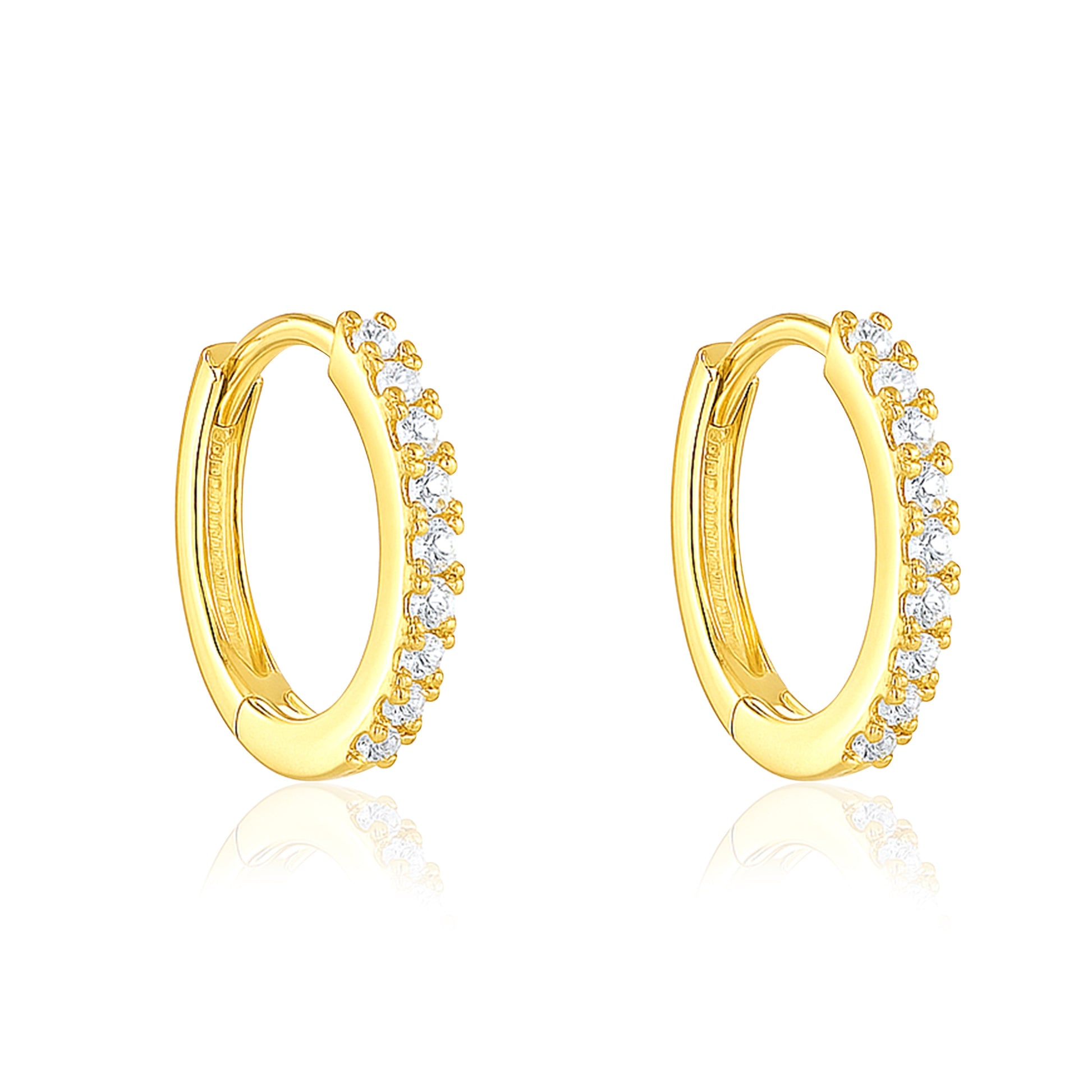 Elegant Pavé Row Huggie Hoop Earrings - Sterling Silver Yellow Plated-0