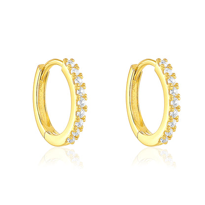 Elegant Pavé Row Huggie Hoop Earrings - Sterling Silver Yellow Plated-0