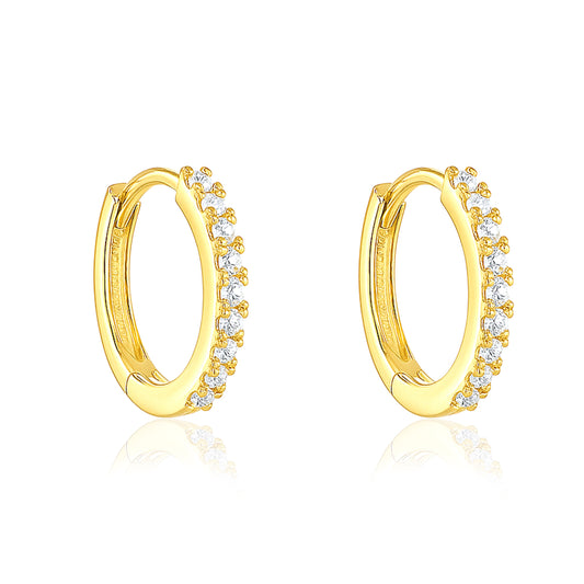Elegant Pavé Row Huggie Hoop Earrings - Sterling Silver Yellow Plated-0