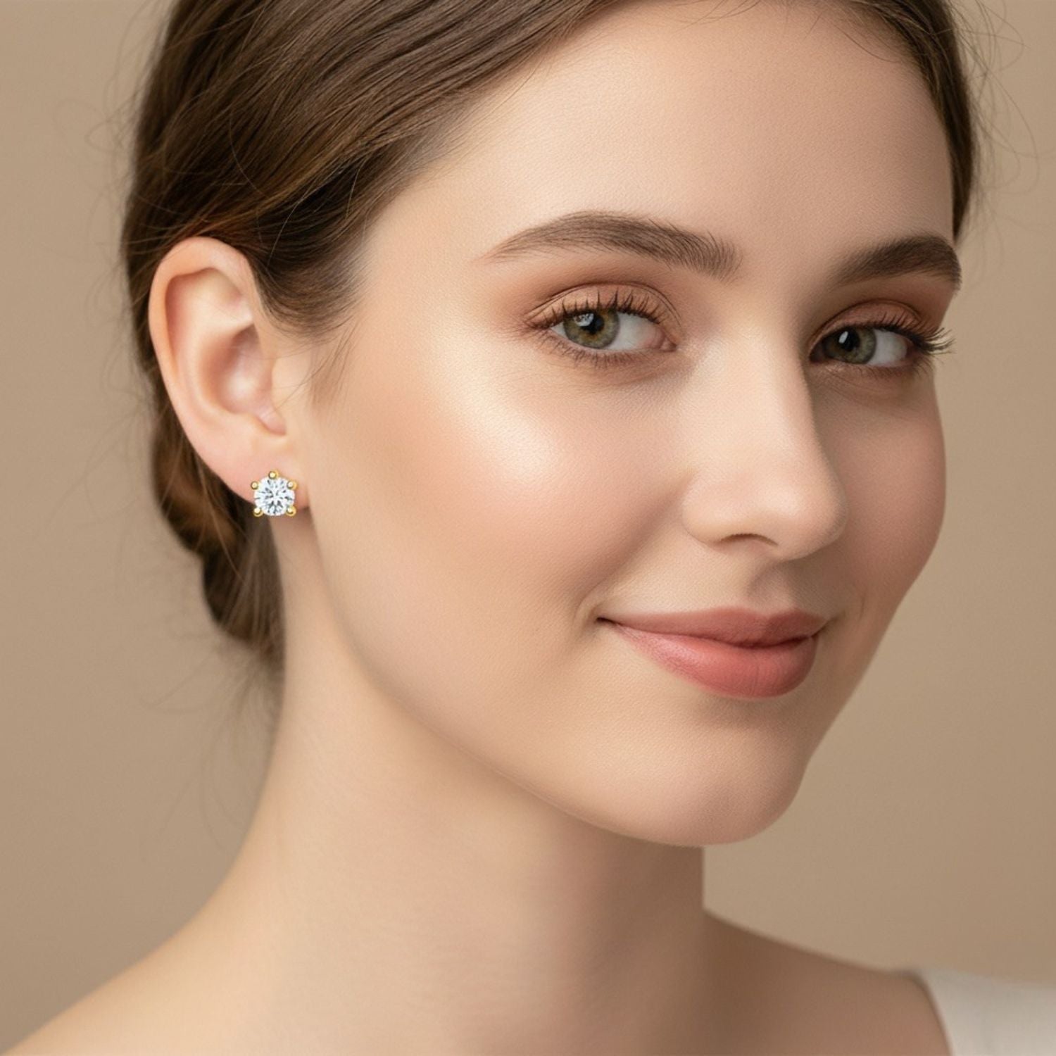 Classic Round Solitaire Stud Earrings - Sterling Silver Yellow Plated-1