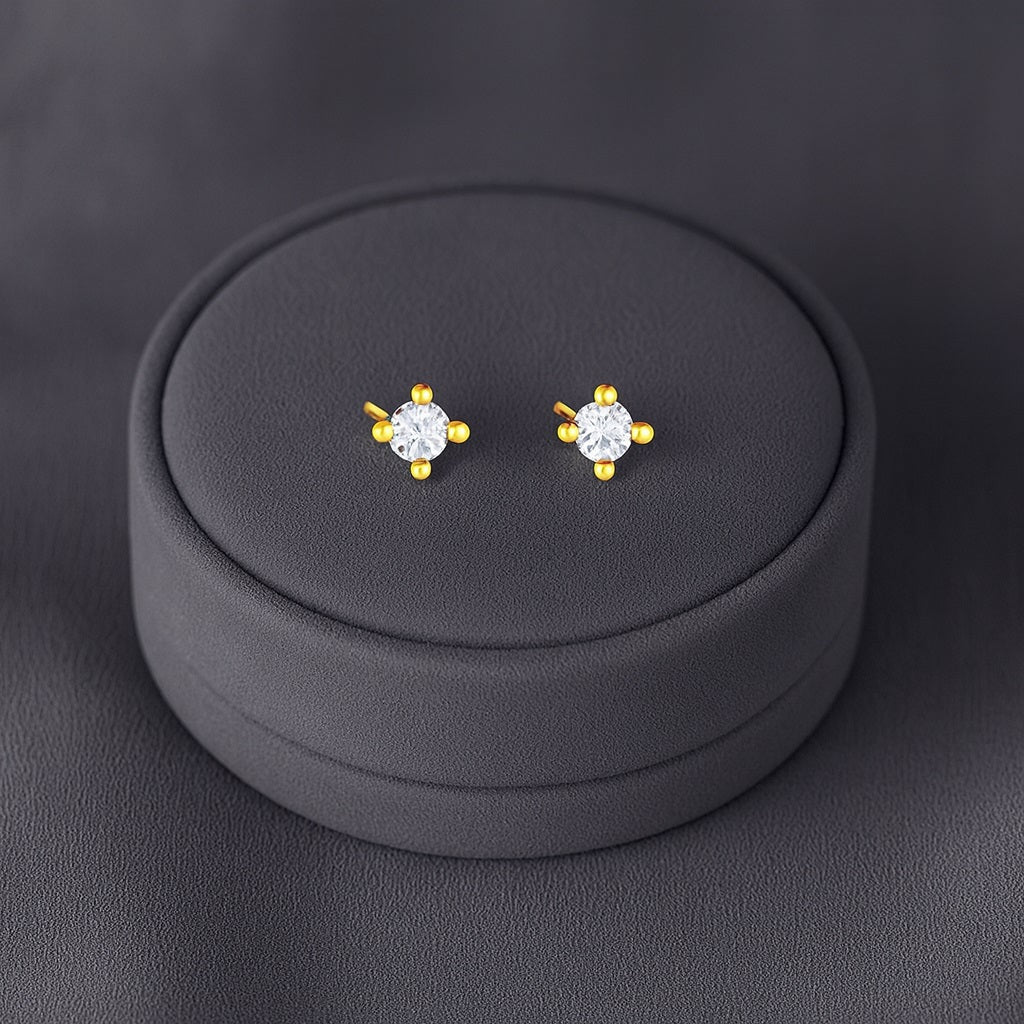 Classic Round Solitaire Stud Earrings - Sterling Silver Yellow Plated-2