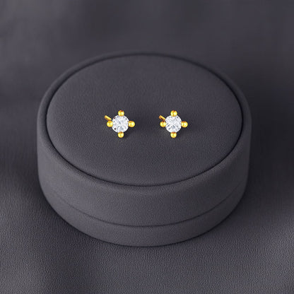 Classic Round Solitaire Stud Earrings - Sterling Silver Yellow Plated-2