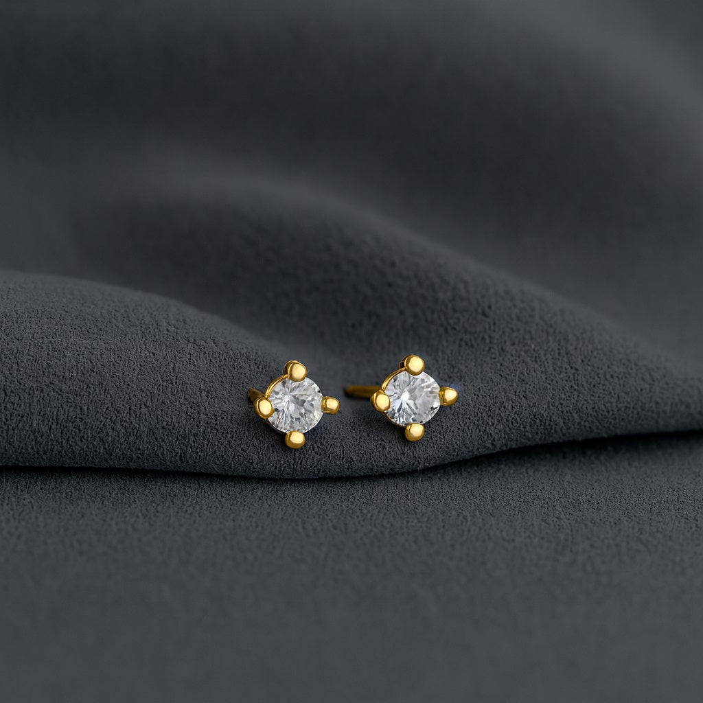 Classic Round Solitaire Stud Earrings - Sterling Silver Yellow Plated-4