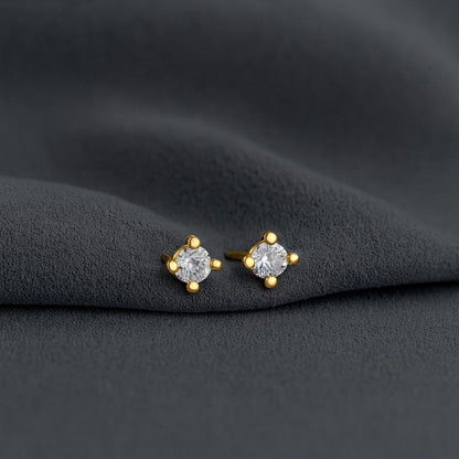 Classic Round Solitaire Stud Earrings - Sterling Silver Yellow Plated-4