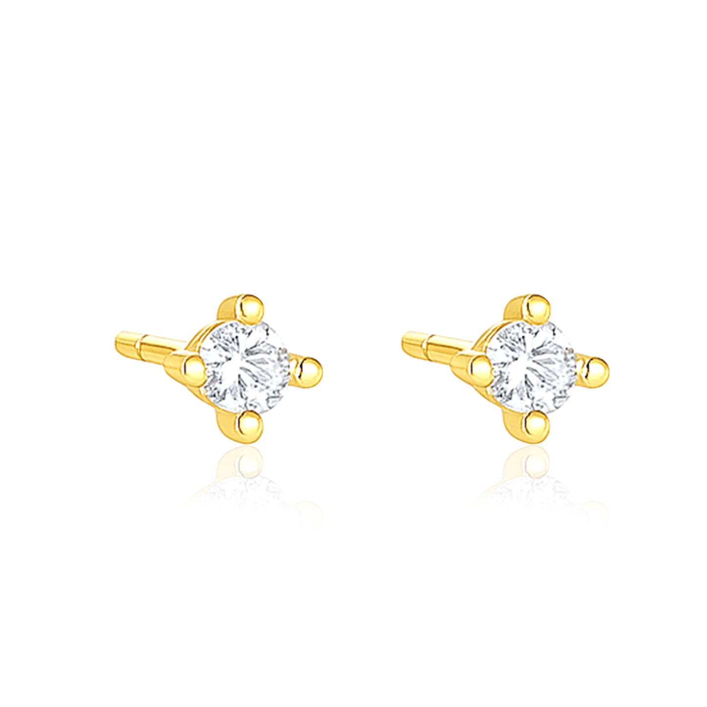Classic Round Solitaire Stud Earrings - Sterling Silver Yellow Plated-0