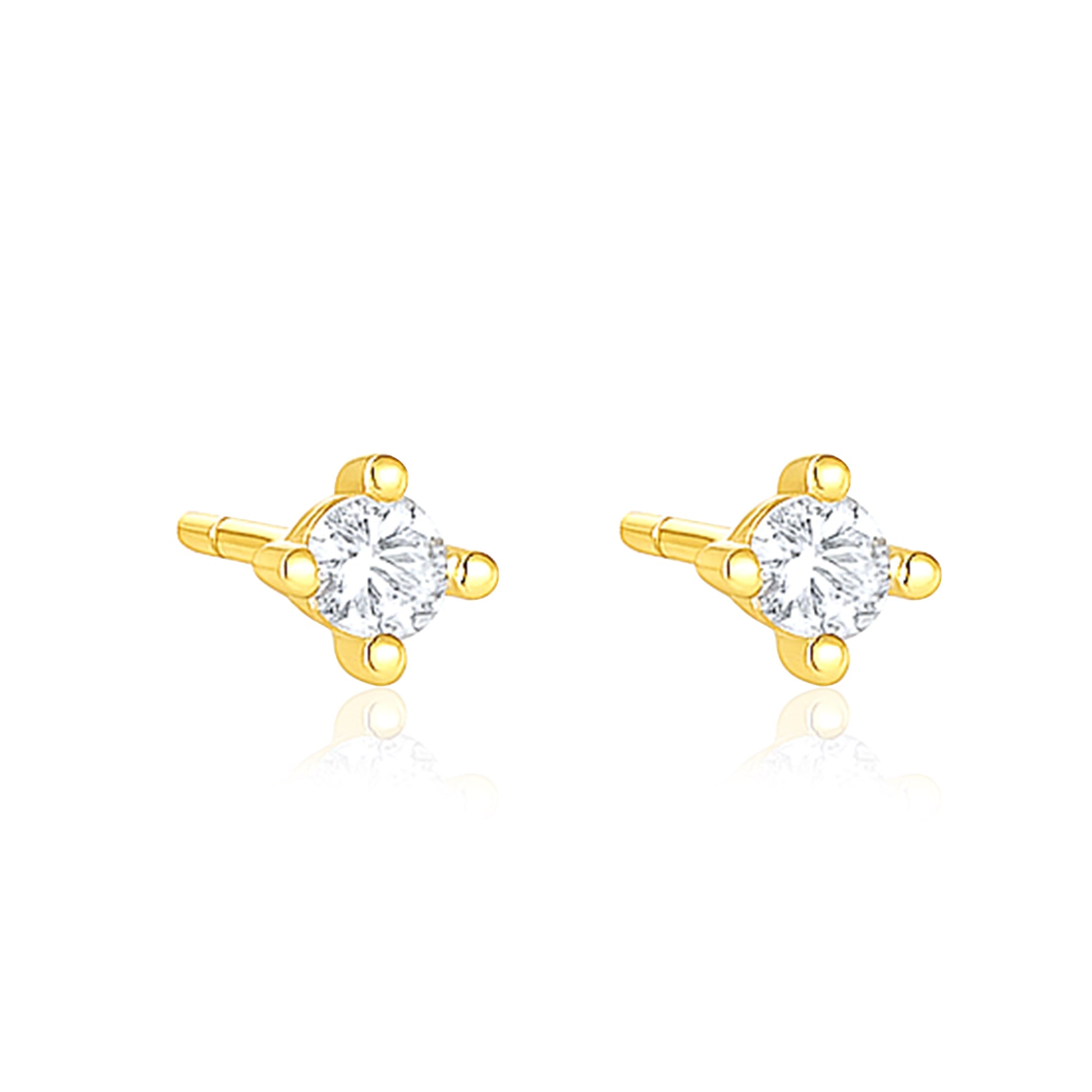 Classic Round Solitaire Stud Earrings - Sterling Silver Yellow Plated-0