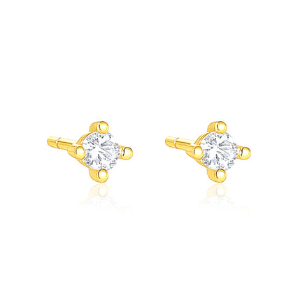 Classic Round Solitaire Stud Earrings - Sterling Silver Yellow Plated-0
