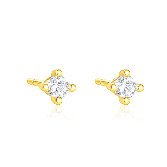 Classic Round Solitaire Stud Earrings - Sterling Silver Yellow Plated-0