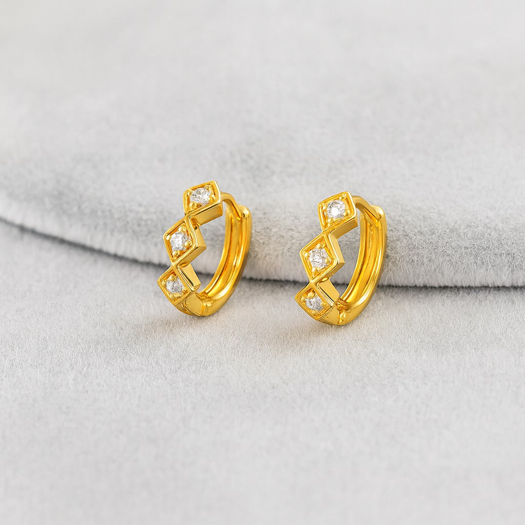 Geometric Chevron Hoop Earrings – Sterling Silver Gold Plated-2