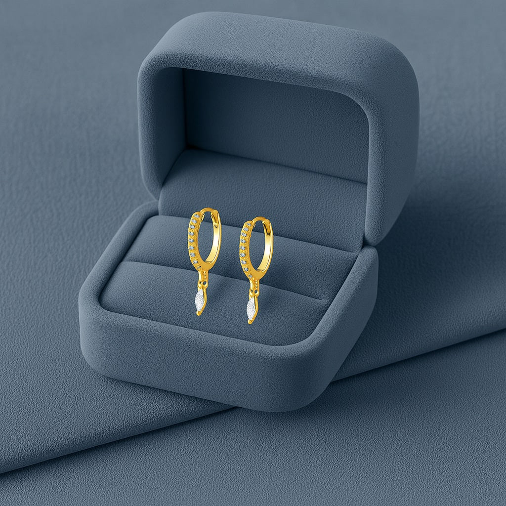 Marquise Drop Huggie Hoop Earrings - Sterling Silver Yellow Plated-3
