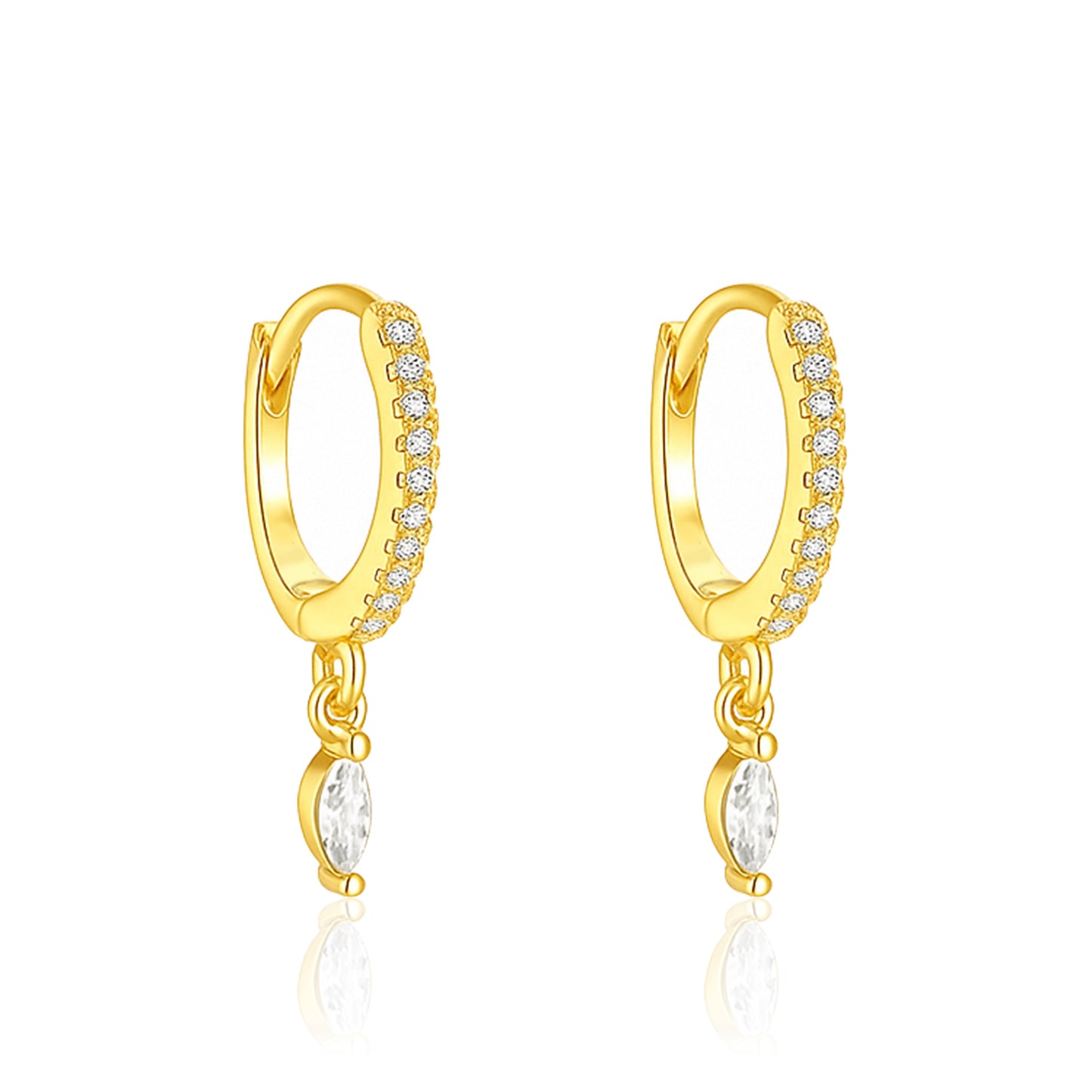 Marquise Drop Huggie Hoop Earrings - Sterling Silver Yellow Plated-0