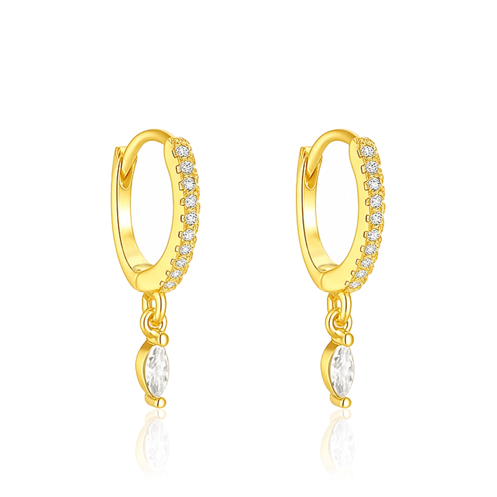 Marquise Drop Huggie Hoop Earrings - Sterling Silver Yellow Plated-0