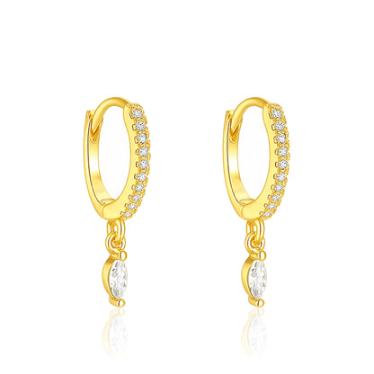 Marquise Drop Huggie Hoop Earrings - Sterling Silver Yellow Plated-0