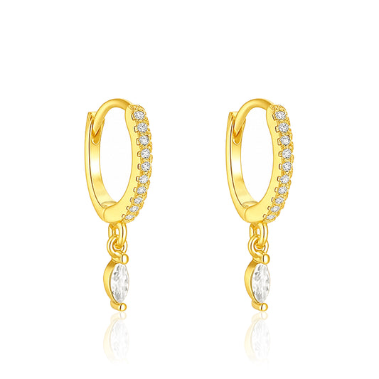 Marquise Drop Huggie Hoop Earrings - Sterling Silver Yellow Plated-0