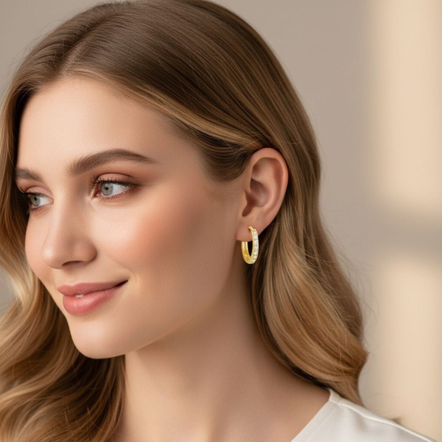 Classic Pavé Huggie Hoop Earrings - Sterling Silver Yellow Plated-1