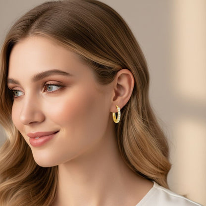 Classic Pavé Huggie Hoop Earrings - Sterling Silver Yellow Plated-1