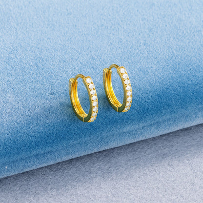 Classic Pavé Huggie Hoop Earrings - Sterling Silver Yellow Plated-4