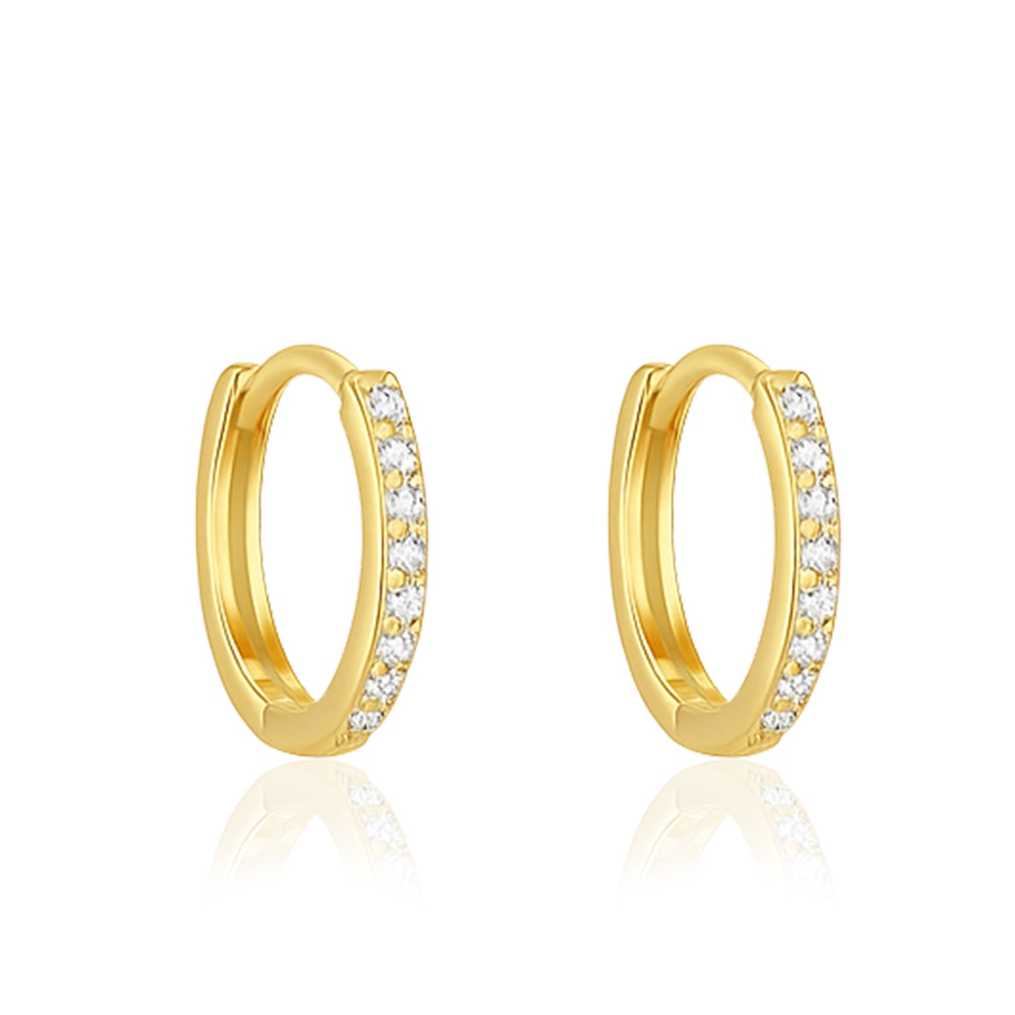 Classic Pavé Huggie Hoop Earrings - Sterling Silver Yellow Plated-0