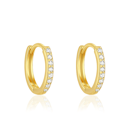 Classic Pavé Huggie Hoop Earrings - Sterling Silver Yellow Plated-0