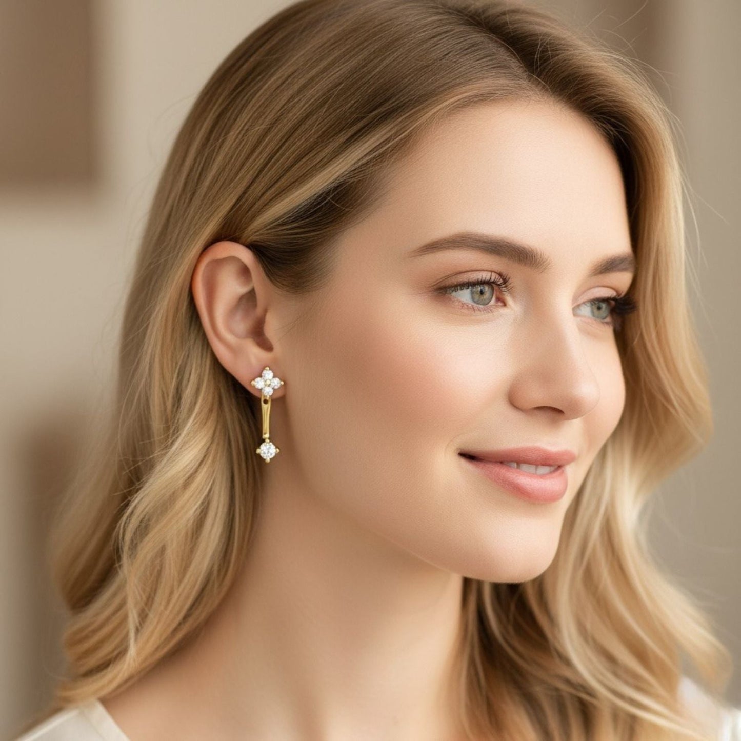 Double Floral Jacket Drop Earrings - Sterling Silver Yellow Plated-1