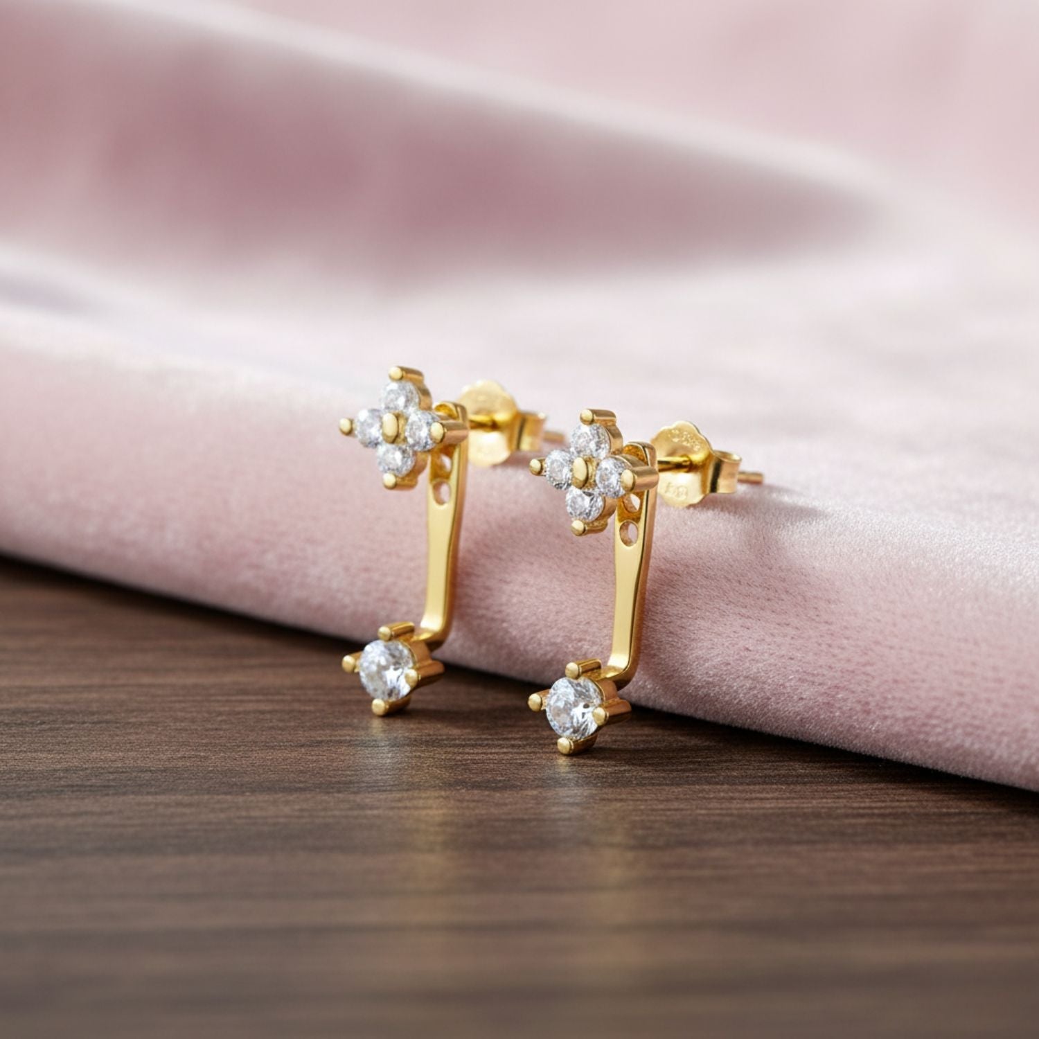 Double Floral Jacket Drop Earrings - Sterling Silver Yellow Plated-2