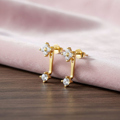 Double Floral Jacket Drop Earrings - Sterling Silver Yellow Plated-2