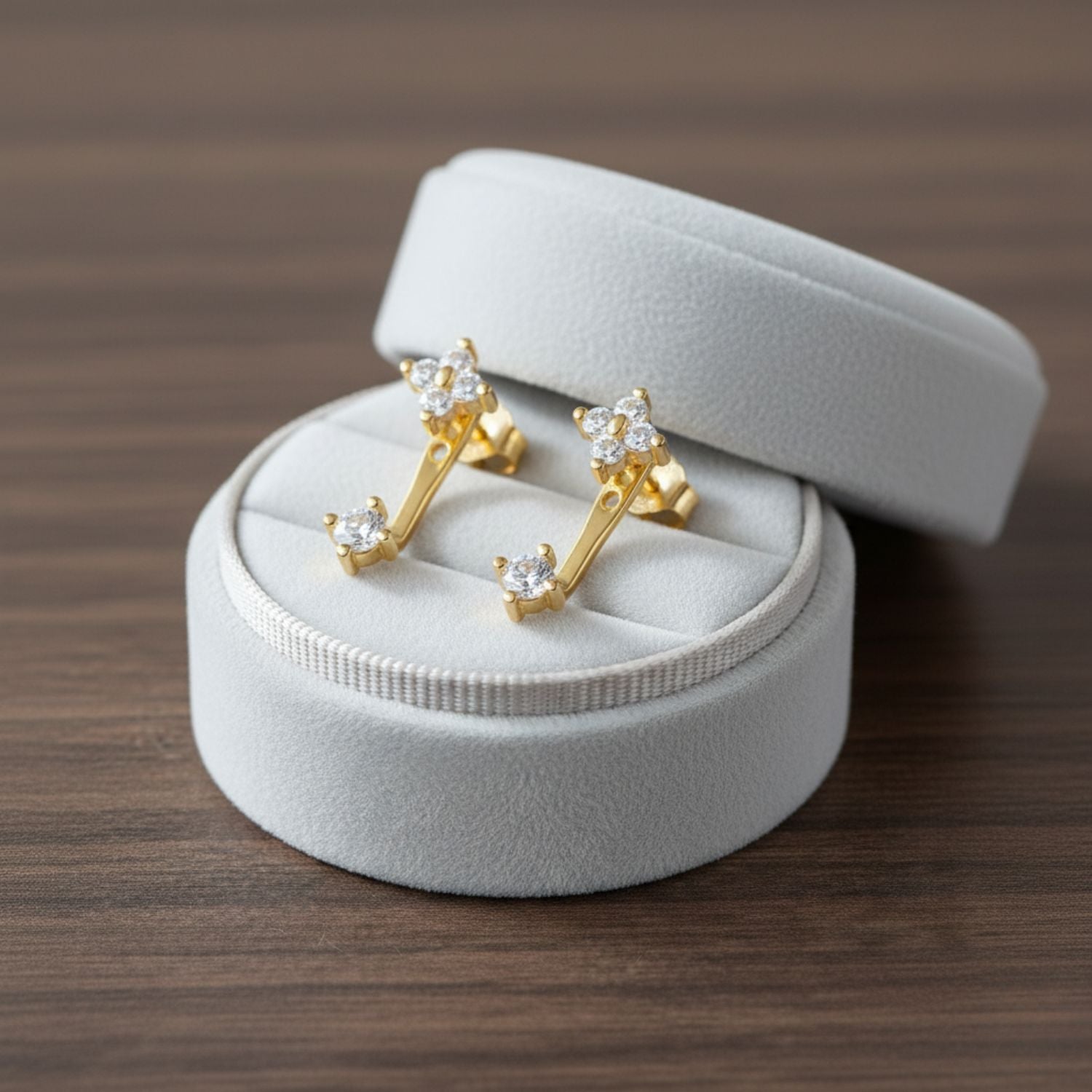 Double Floral Jacket Drop Earrings - Sterling Silver Yellow Plated-3