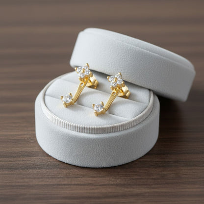 Double Floral Jacket Drop Earrings - Sterling Silver Yellow Plated-3