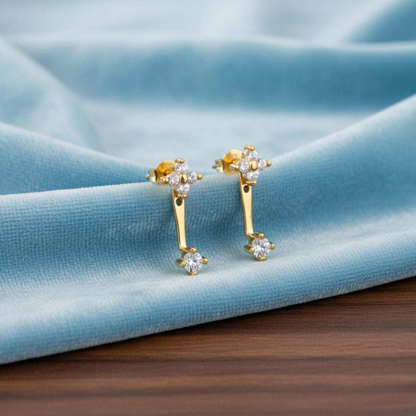 Double Floral Jacket Drop Earrings - Sterling Silver Yellow Plated-4