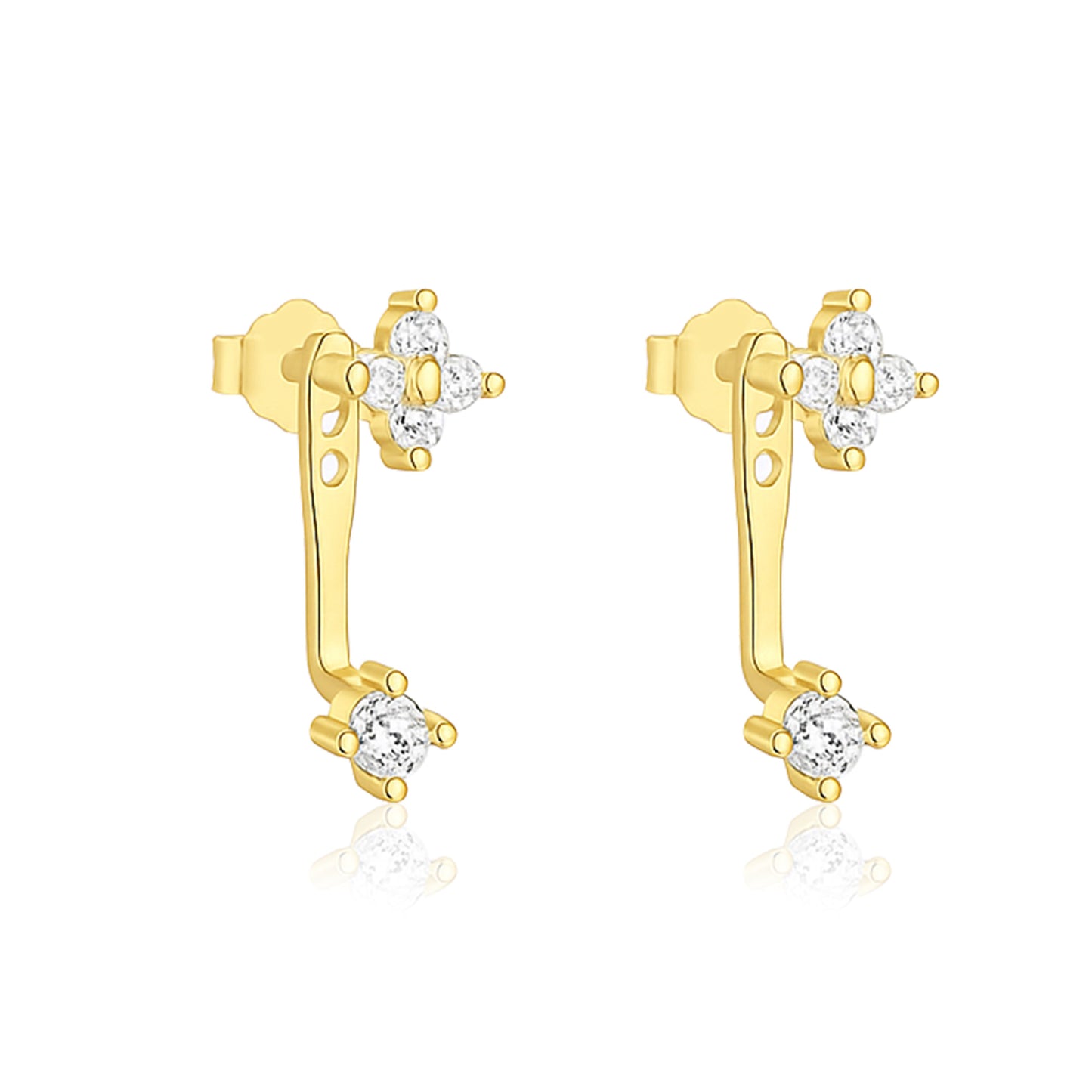Double Floral Jacket Drop Earrings - Sterling Silver Yellow Plated-0