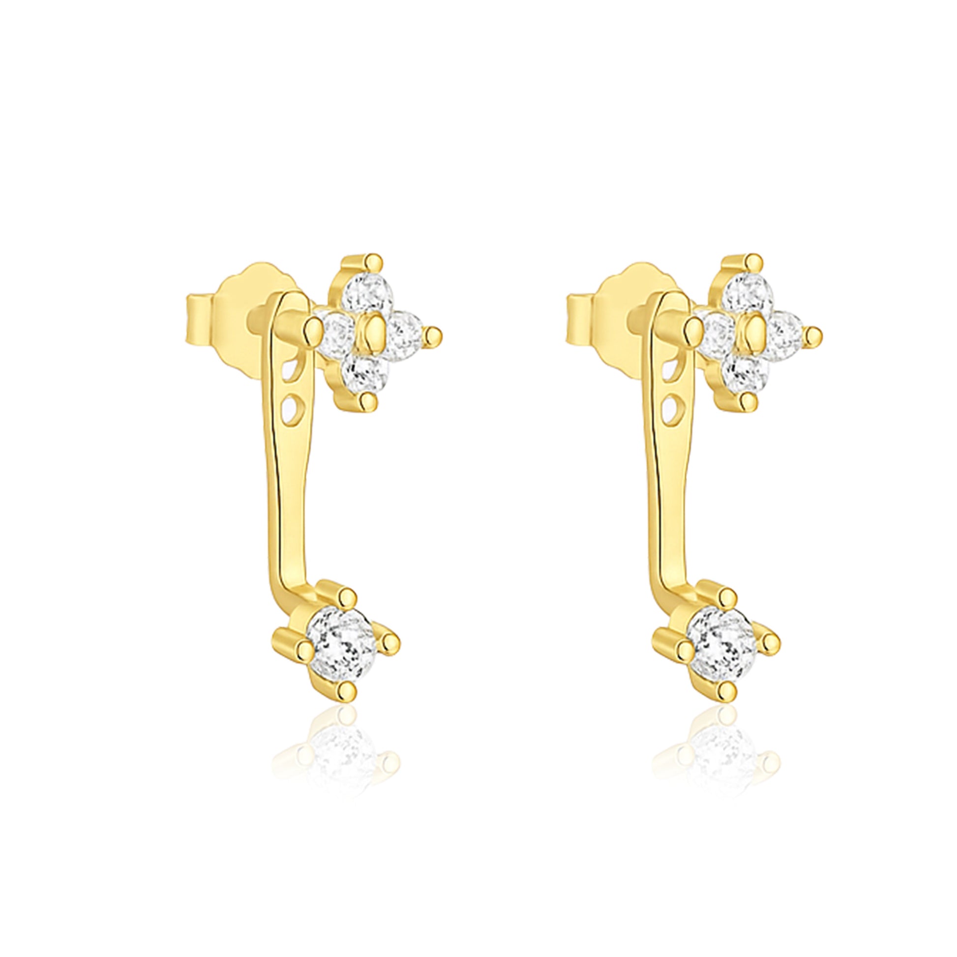 Double Floral Jacket Drop Earrings - Sterling Silver Yellow Plated-0