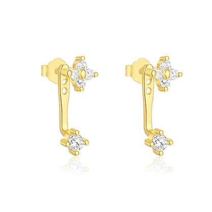 Double Floral Jacket Drop Earrings - Sterling Silver Yellow Plated-0