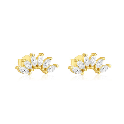 Marquise Fan Cluster Stud Earrings - Sterling Silver Yellow Plated-0