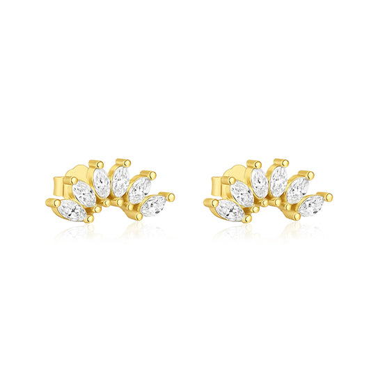 Marquise Fan Cluster Stud Earrings - Sterling Silver Yellow Plated-0