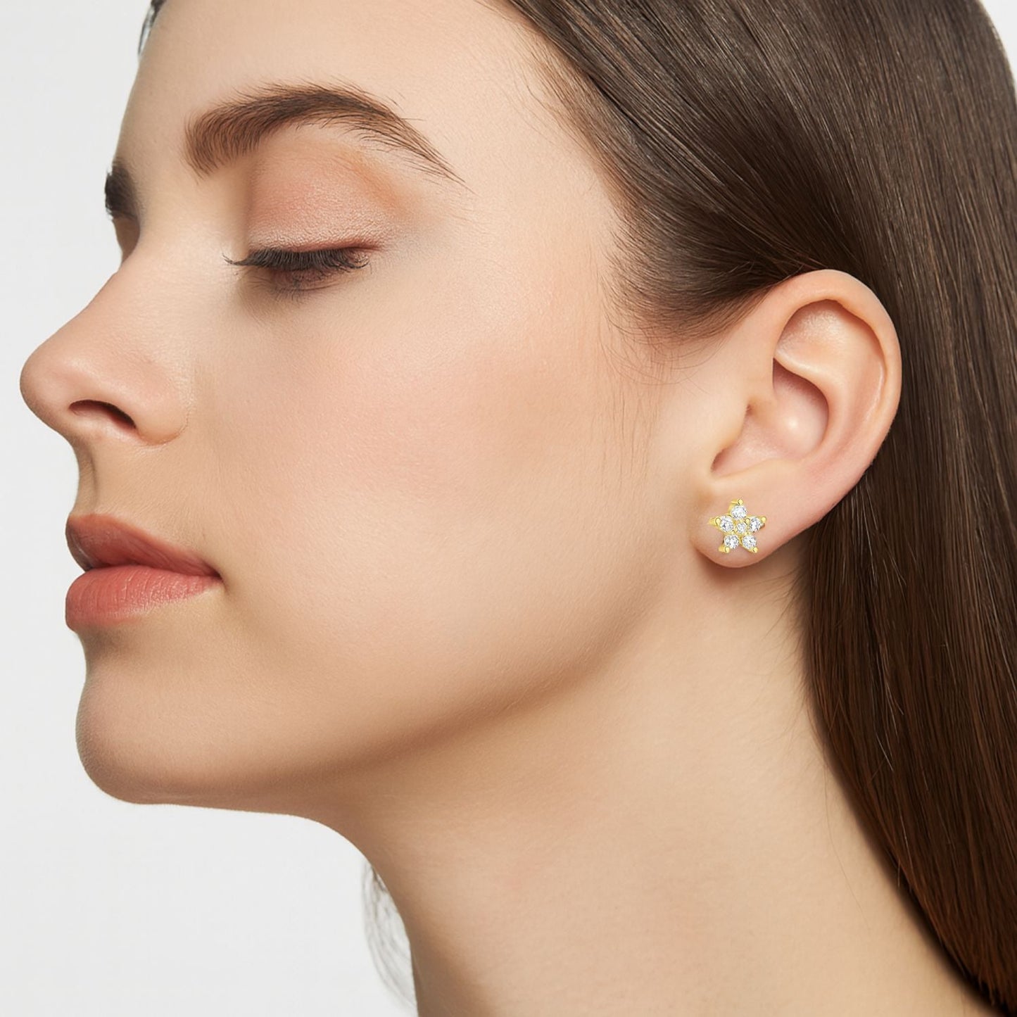 Classic Floral Cluster Stud Earrings - Sterling Silver Yellow Plated-1