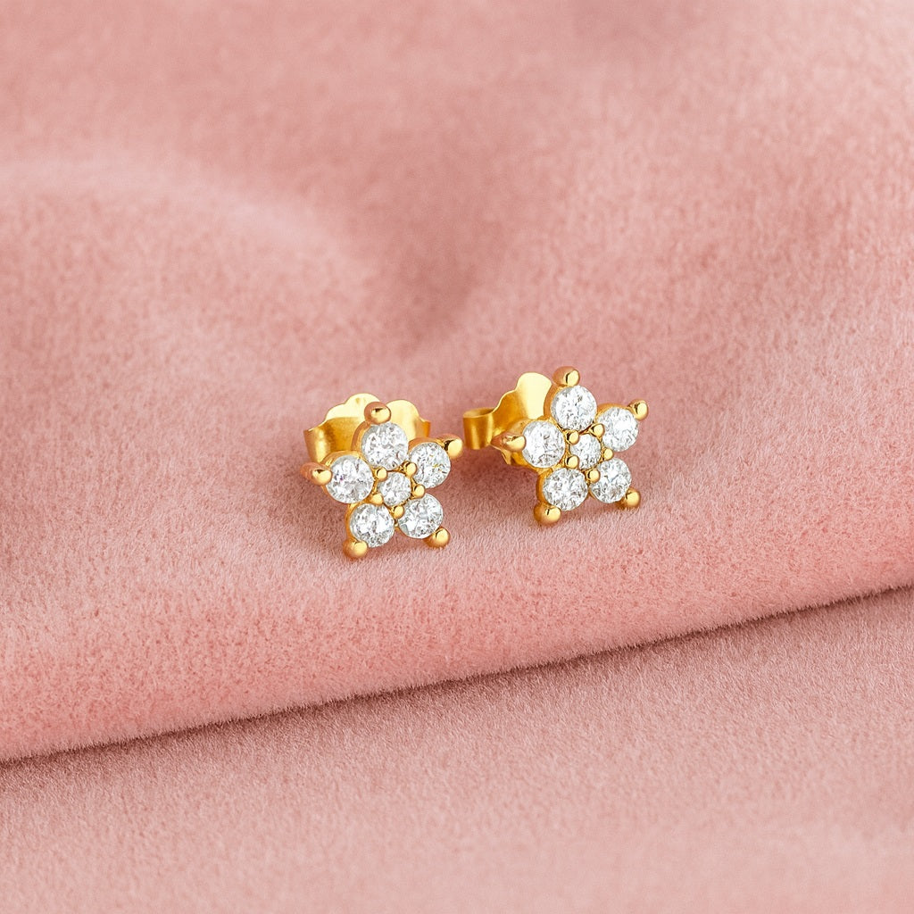 Classic Floral Cluster Stud Earrings - Sterling Silver Yellow Plated-2