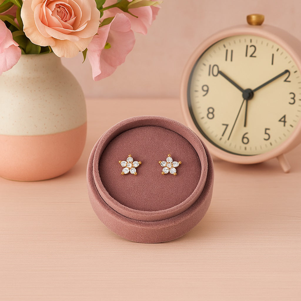 Classic Floral Cluster Stud Earrings - Sterling Silver Yellow Plated-4