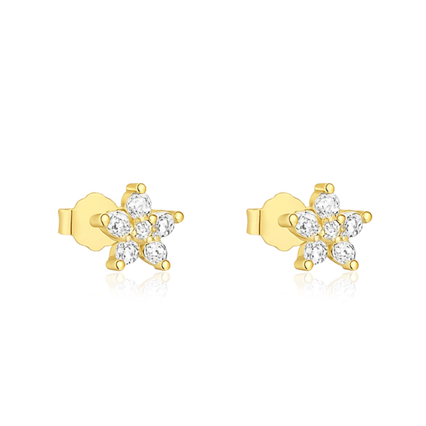 Classic Floral Cluster Stud Earrings - Sterling Silver Yellow Plated-0