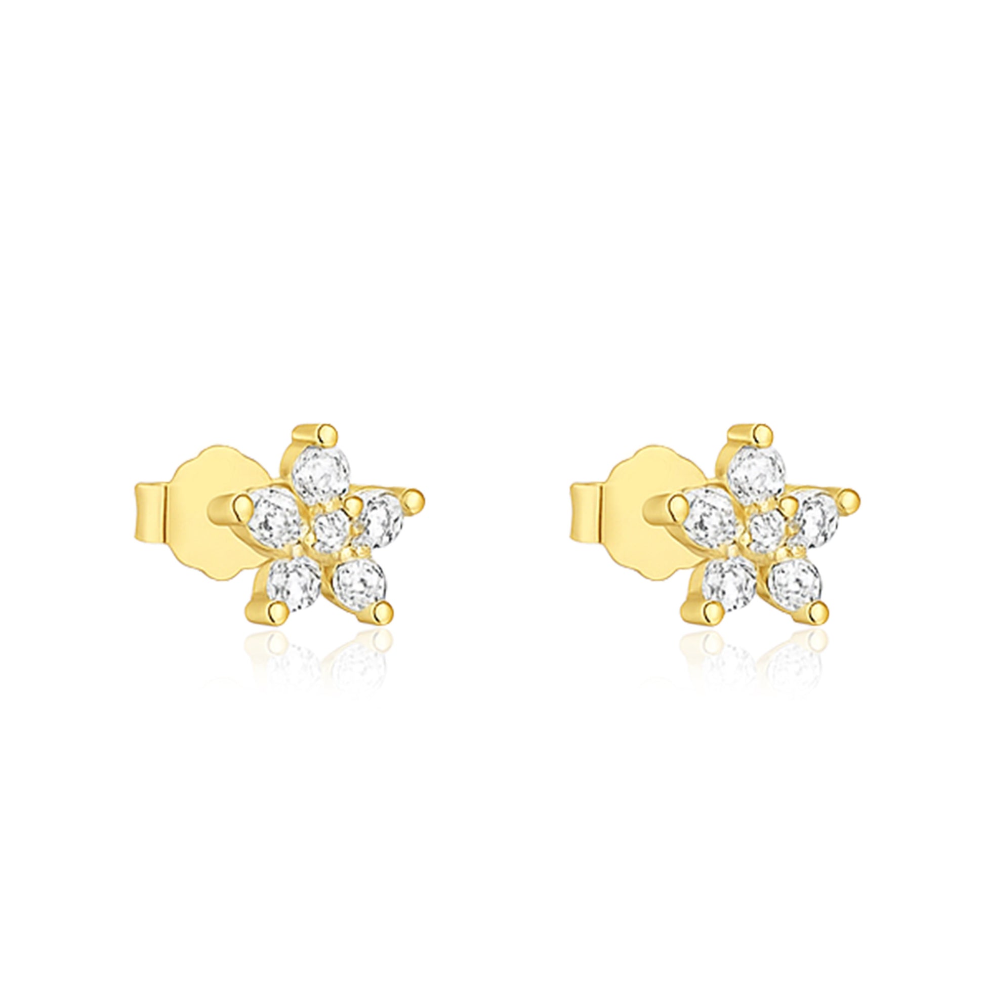 Classic Floral Cluster Stud Earrings - Sterling Silver Yellow Plated-0