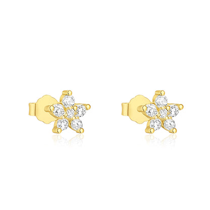 Classic Floral Cluster Stud Earrings - Sterling Silver Yellow Plated-0